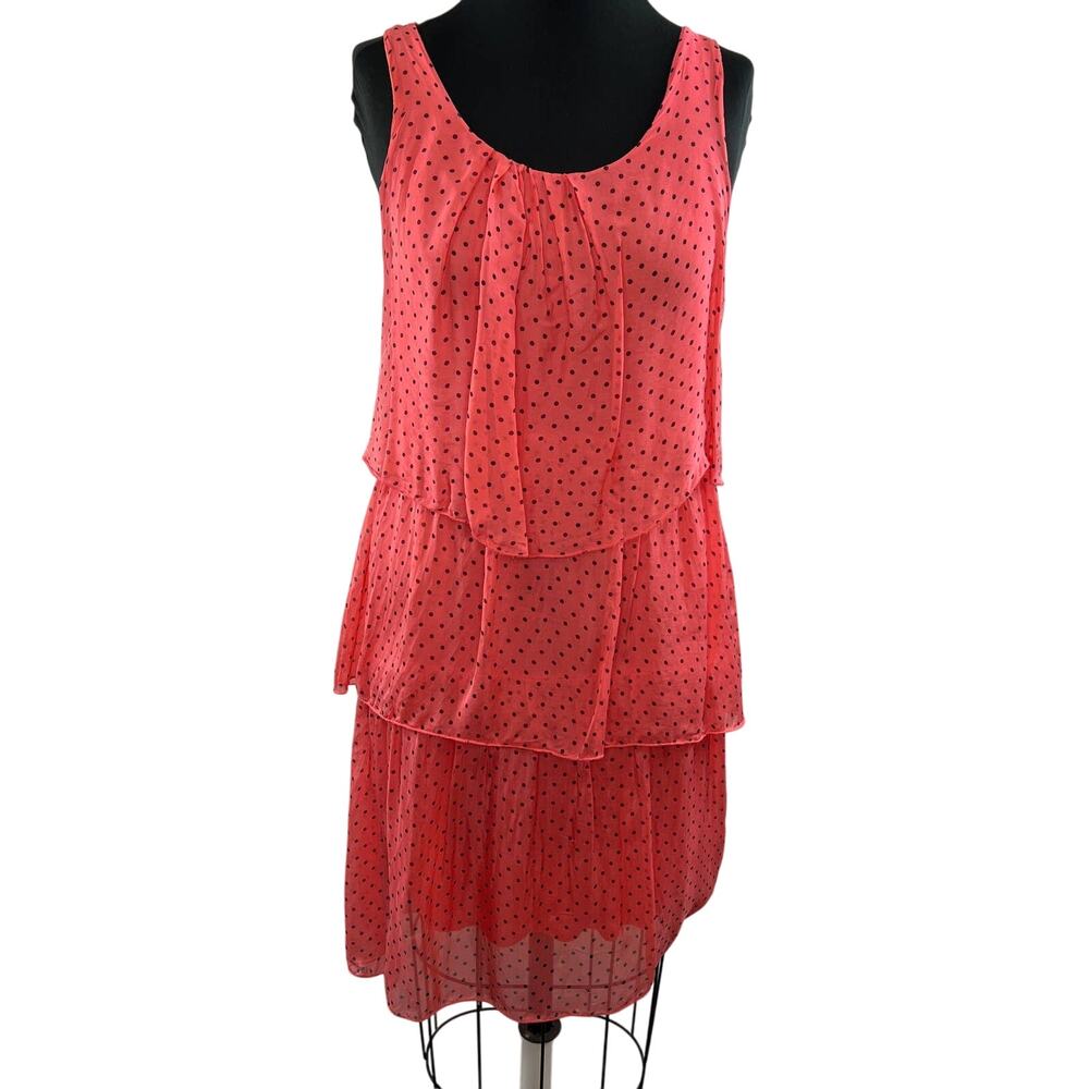 MADE IN ITALY Silk Tiered Pink Polka Dot Layered Sleeveless Knee Length Dress S
